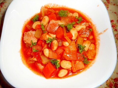 水煮大豆・ベーコン・野菜のトマト煮